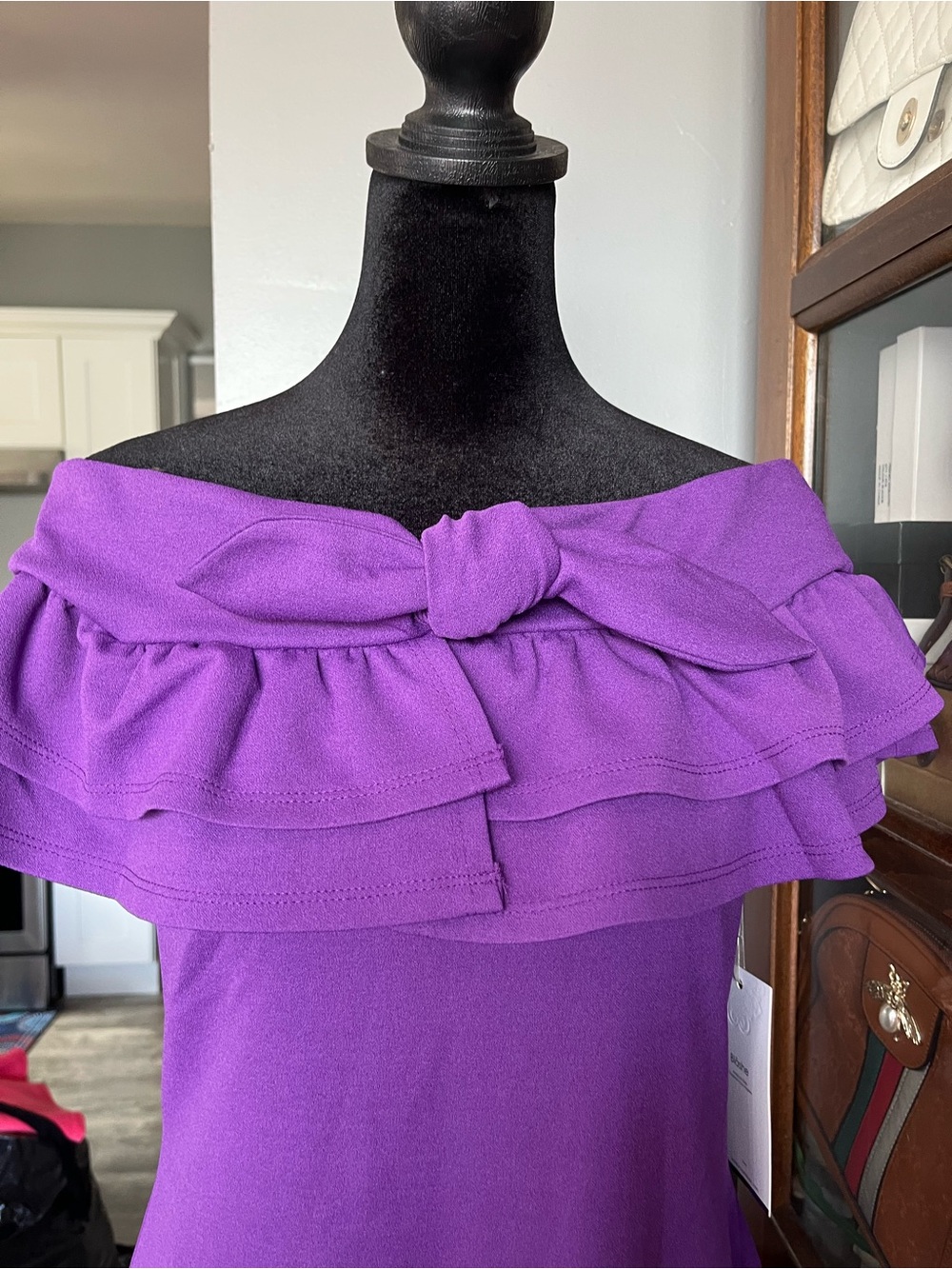 Off-Shoulder Ruffle One-Shoulder Purple Dress - Picture 3 of 5